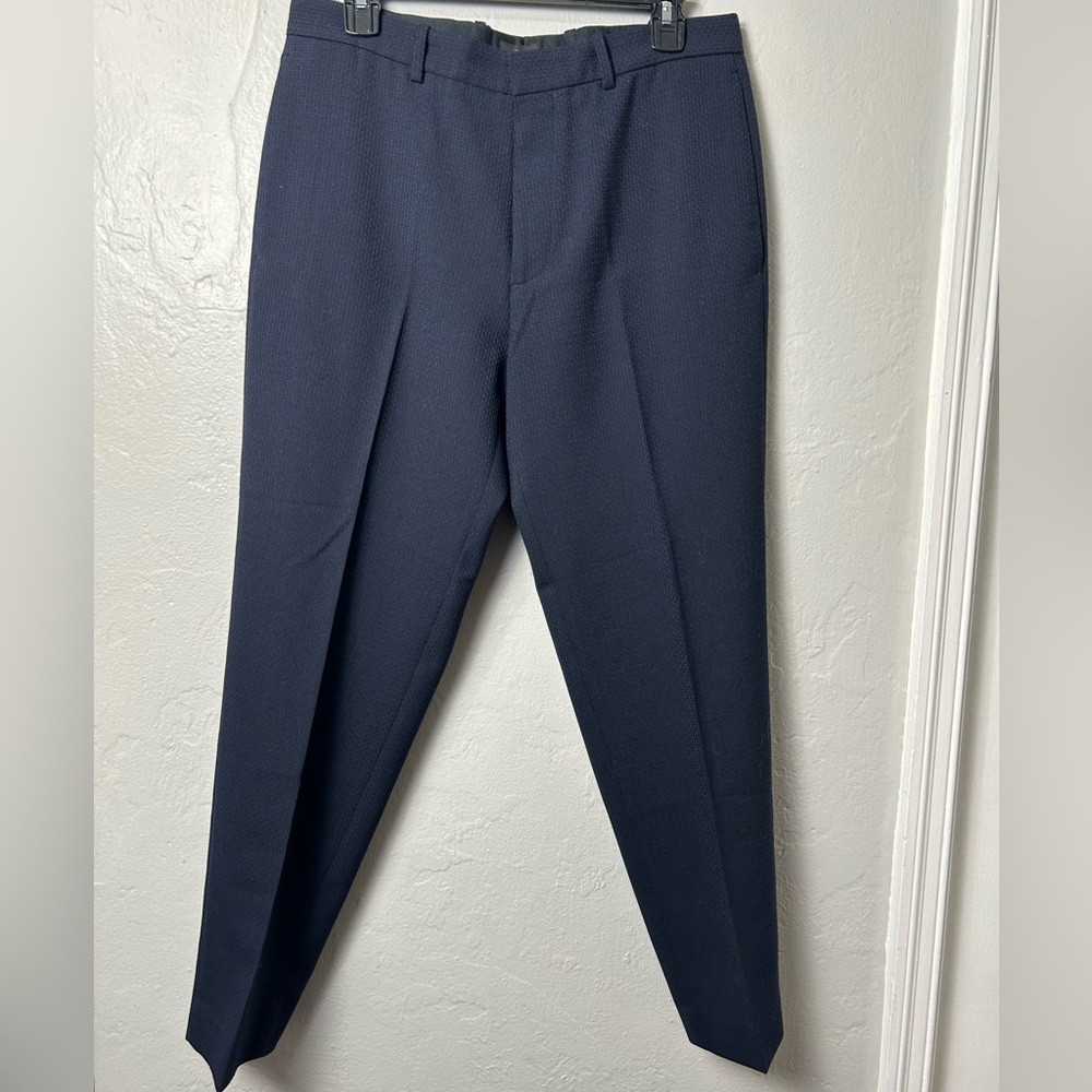 THEORY Wool Blend Navy Waffle Logan Tailored Dress Pant